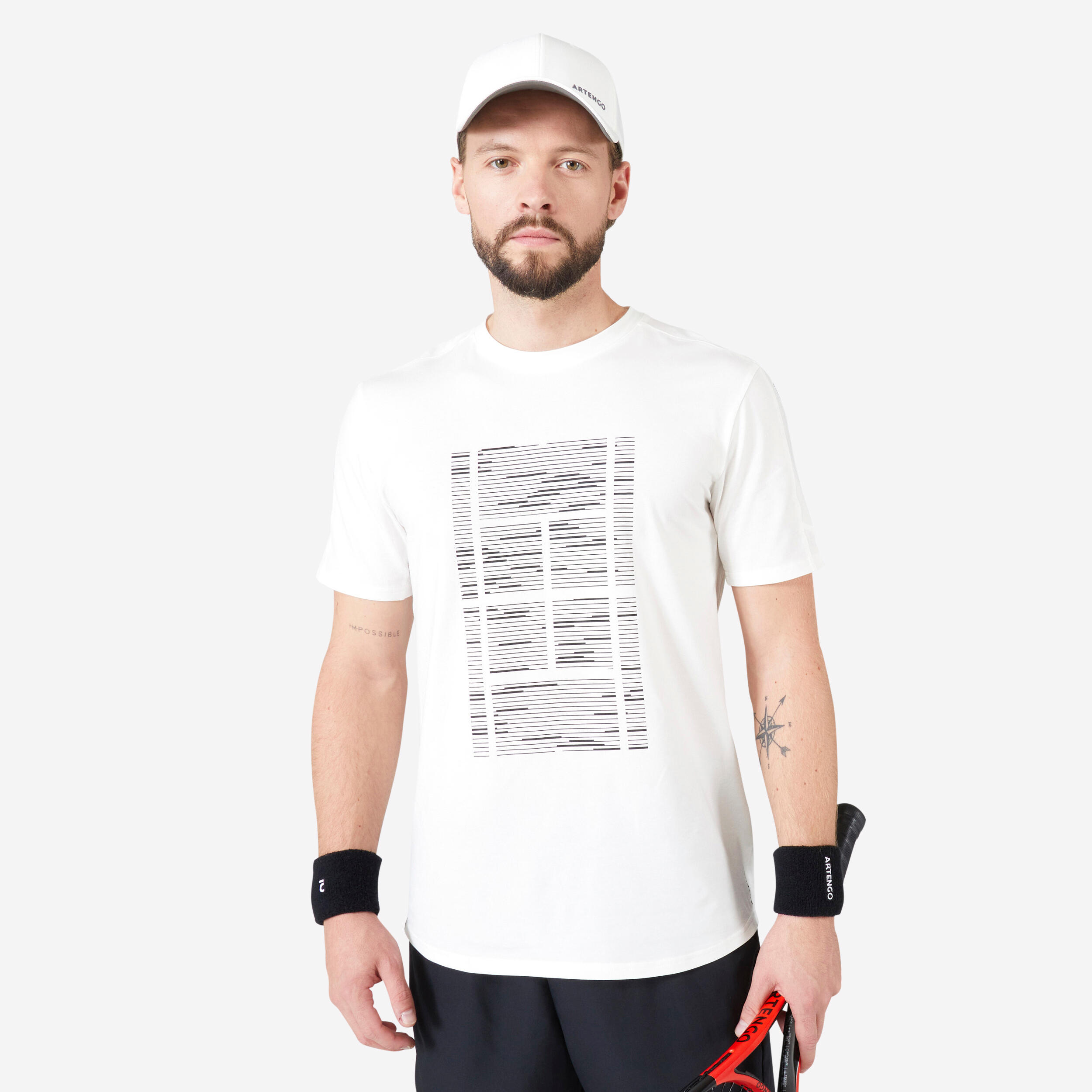 Camiseta de tenis manga corta transpirable hombre Artengo TTS100 blanco Decathlon
